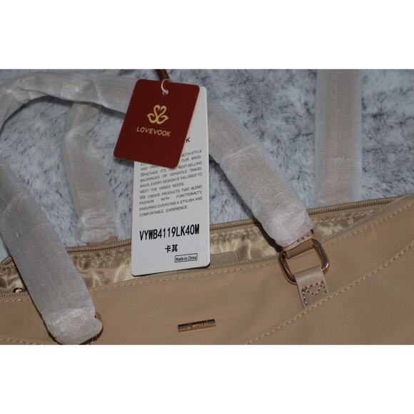 LOVEVOOK Laptop Bag 15.6 Inch Tote Bags Waterproof Leather Business Bag Khaki - Picture 10 of 11